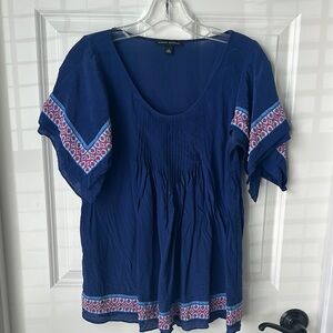 Banana Republic Women's Blue handkerchief silk Top with smocking size small